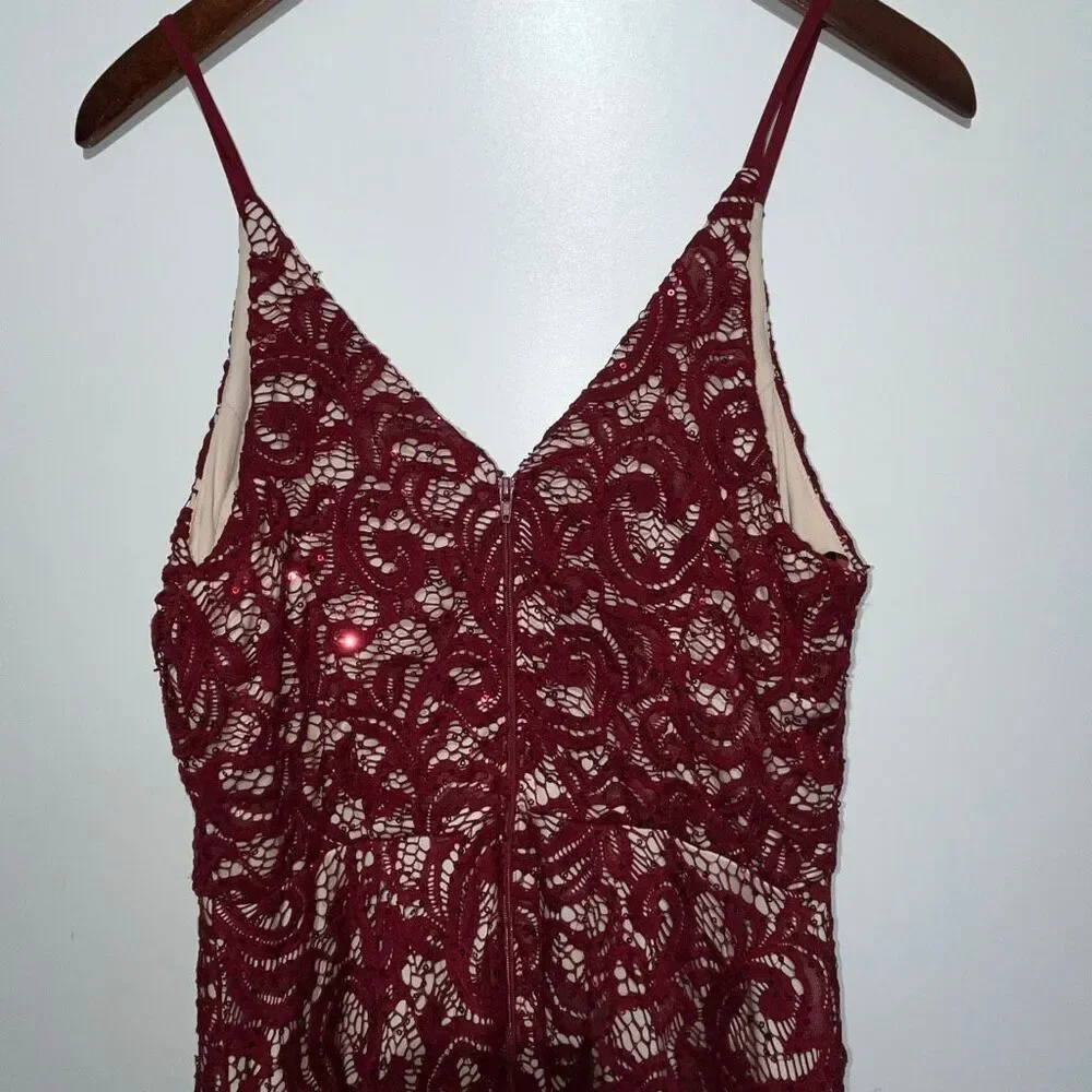 My Michelle Women's Maroon Lace‎ Overlay Sleeveless Mini Dress Size 7 NWT